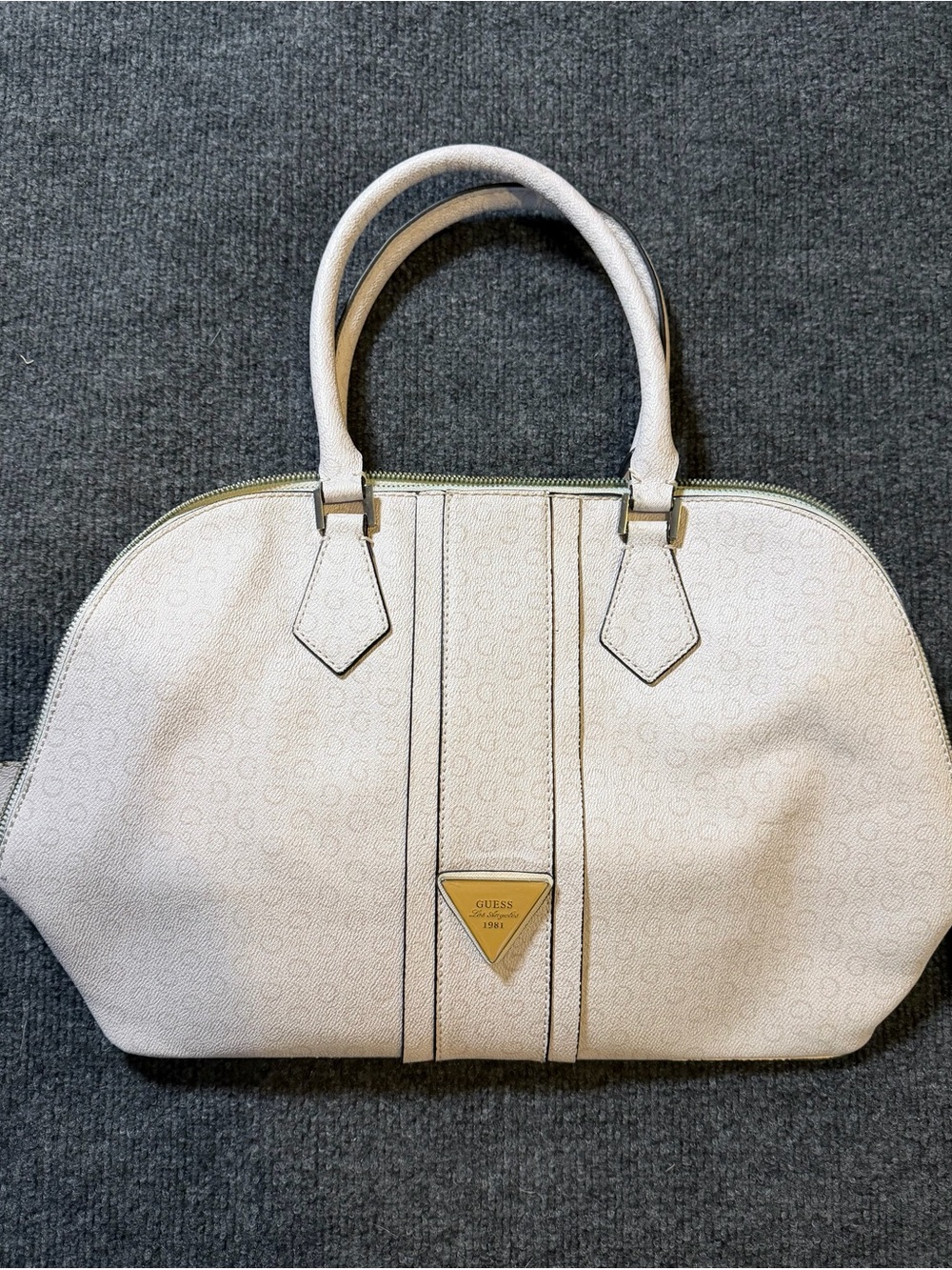 GUESS light pink Structured Dome Satchel with Gold Plate